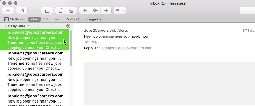 Apple Mail job alert email